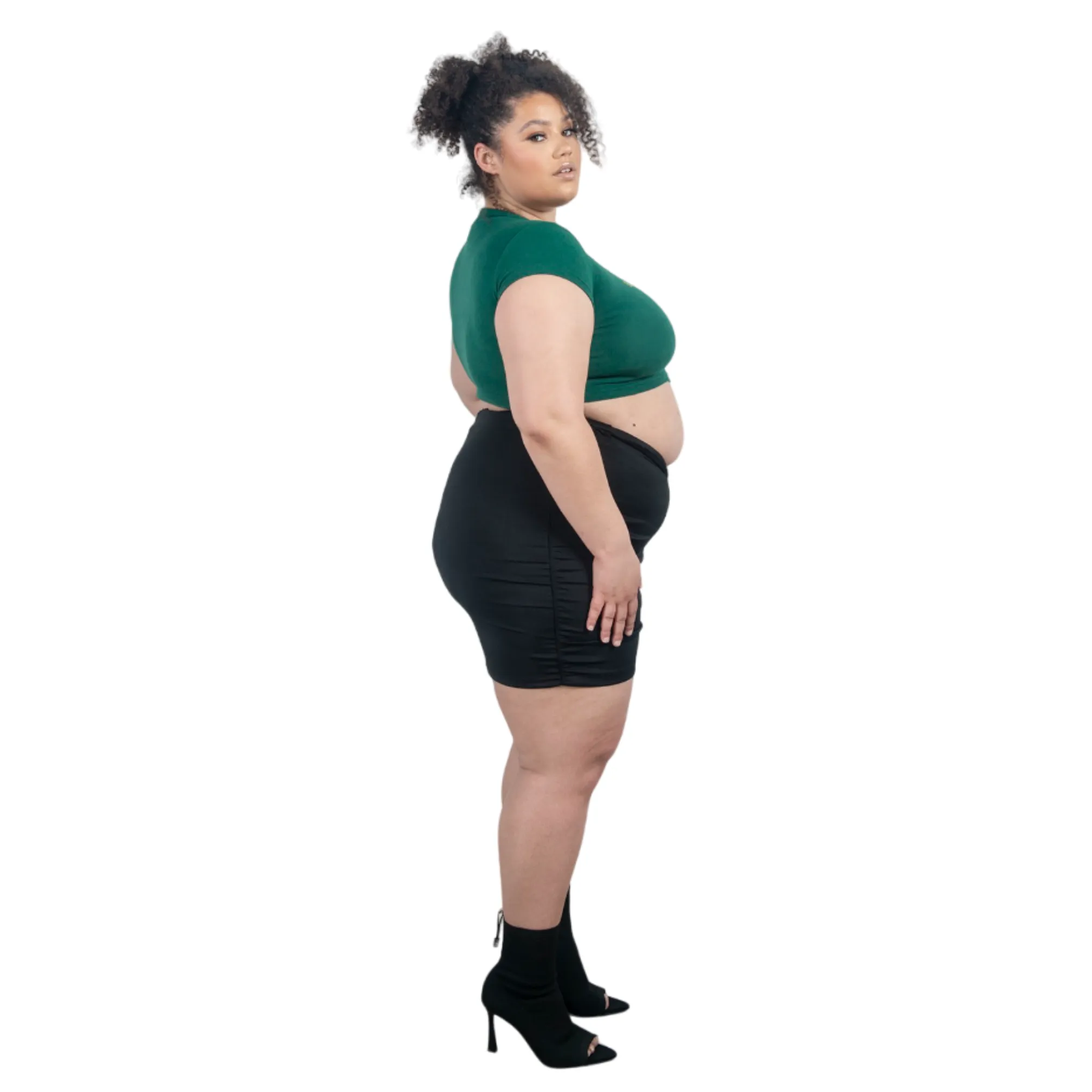 [SAMPLE SALE] V Cut Ruched Black Mini Skirt