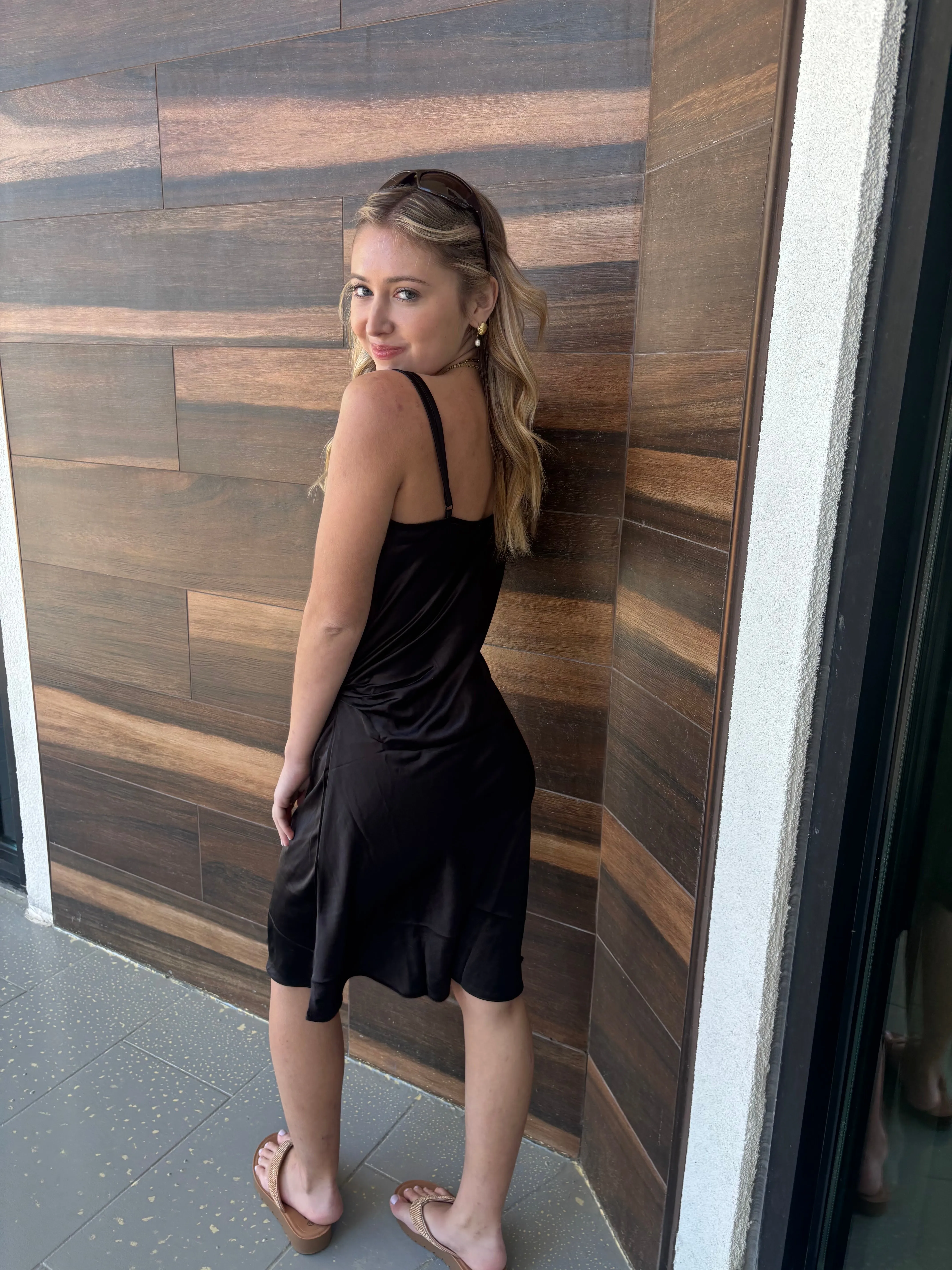 Satin V Neck Mini Dress