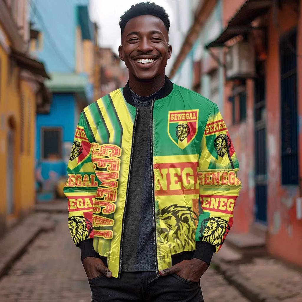 Senegal Soccer Sleeve Zip Bomber Jacket Lions of Teranga Football - Road To Champion DT03