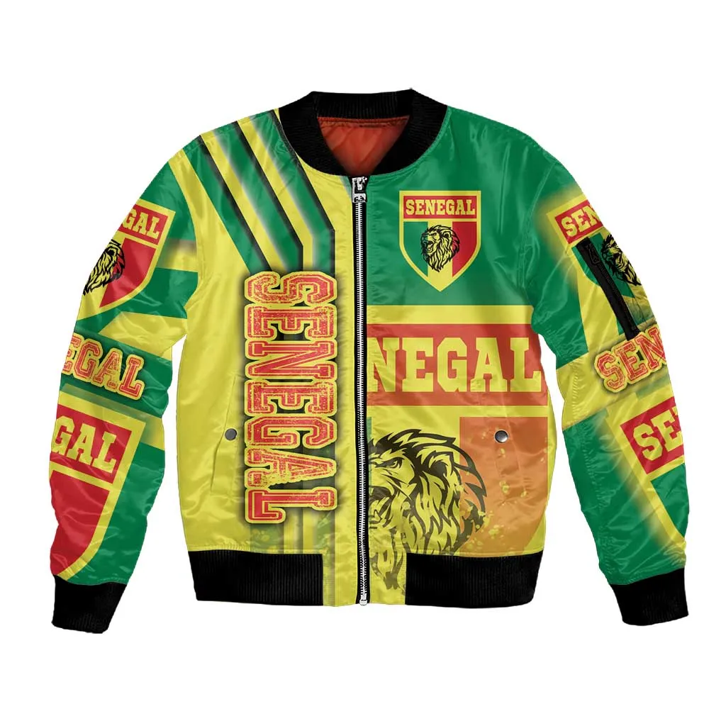 Senegal Soccer Sleeve Zip Bomber Jacket Lions of Teranga Football - Road To Champion DT03