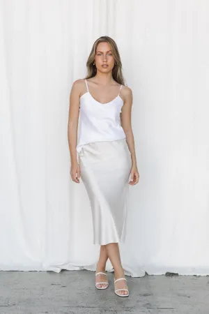 Silk Satin Slip Skirt in Cream
