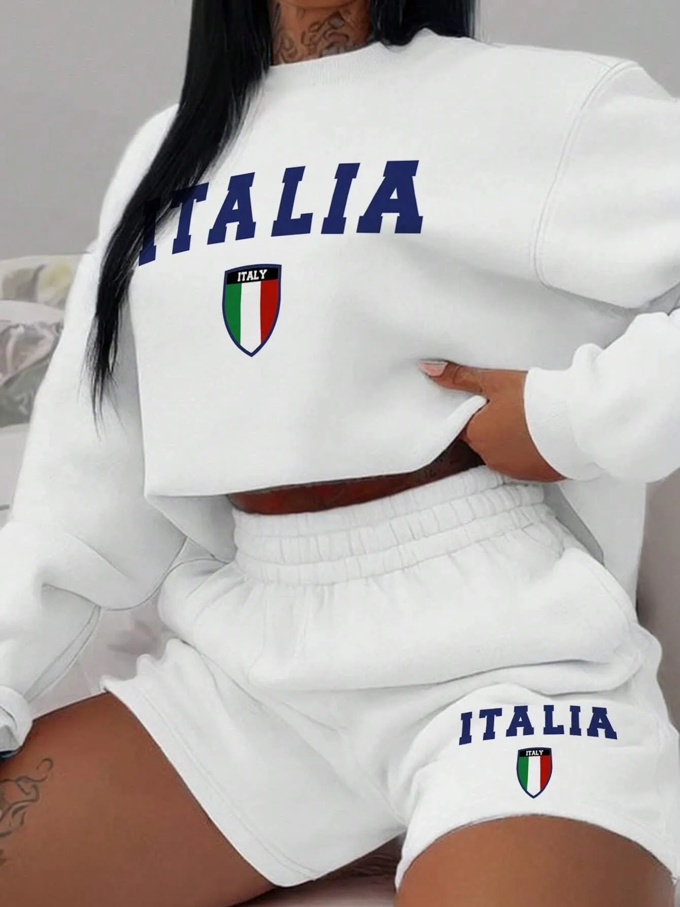 Slaydiva 2Pcs Women'S Casual Minimalist Pattern Crew Neck Loose Fit Sweatshirt Set, Spring Autumn