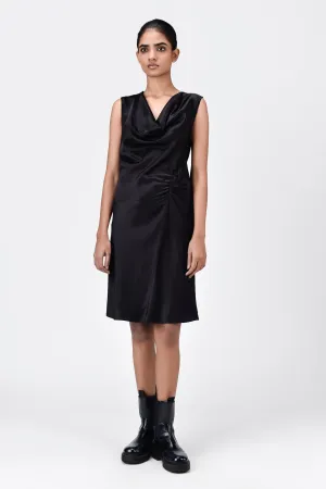 Sleek Heavy Satin Bias-Cut Dress Black