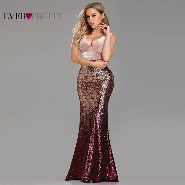 Sleeveless Mermaid Burgundy Long Evening Dresses