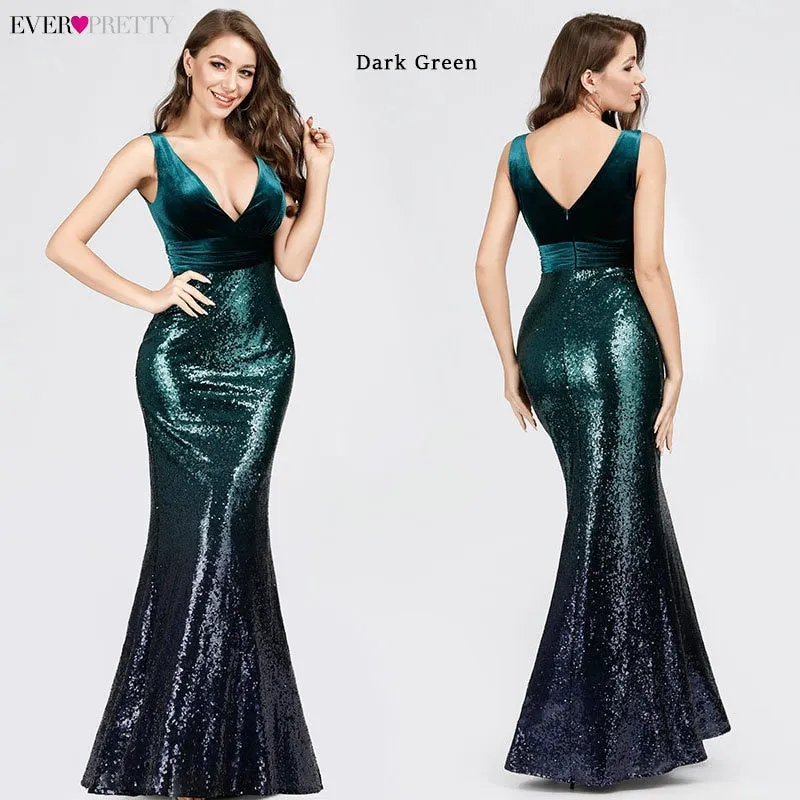 Sleeveless Mermaid Burgundy Long Evening Dresses