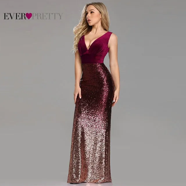 Sleeveless Mermaid Burgundy Long Evening Dresses