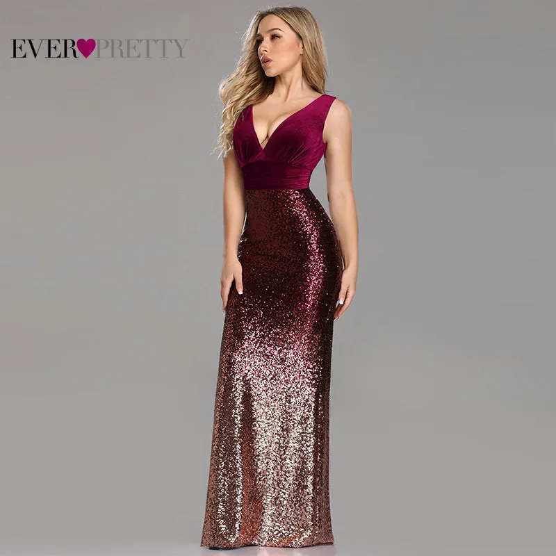 Sleeveless Mermaid Burgundy Long Evening Dresses