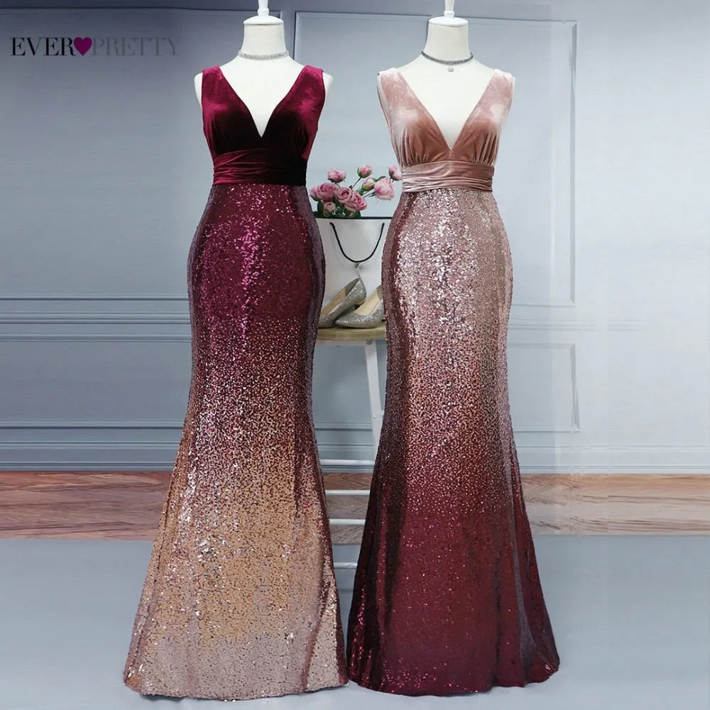 Sleeveless Mermaid Burgundy Long Evening Dresses