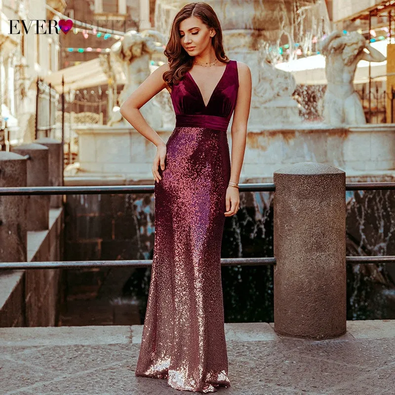 Sleeveless Mermaid Burgundy Long Evening Dresses