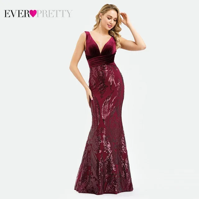 Sleeveless Mermaid Burgundy Long Evening Dresses