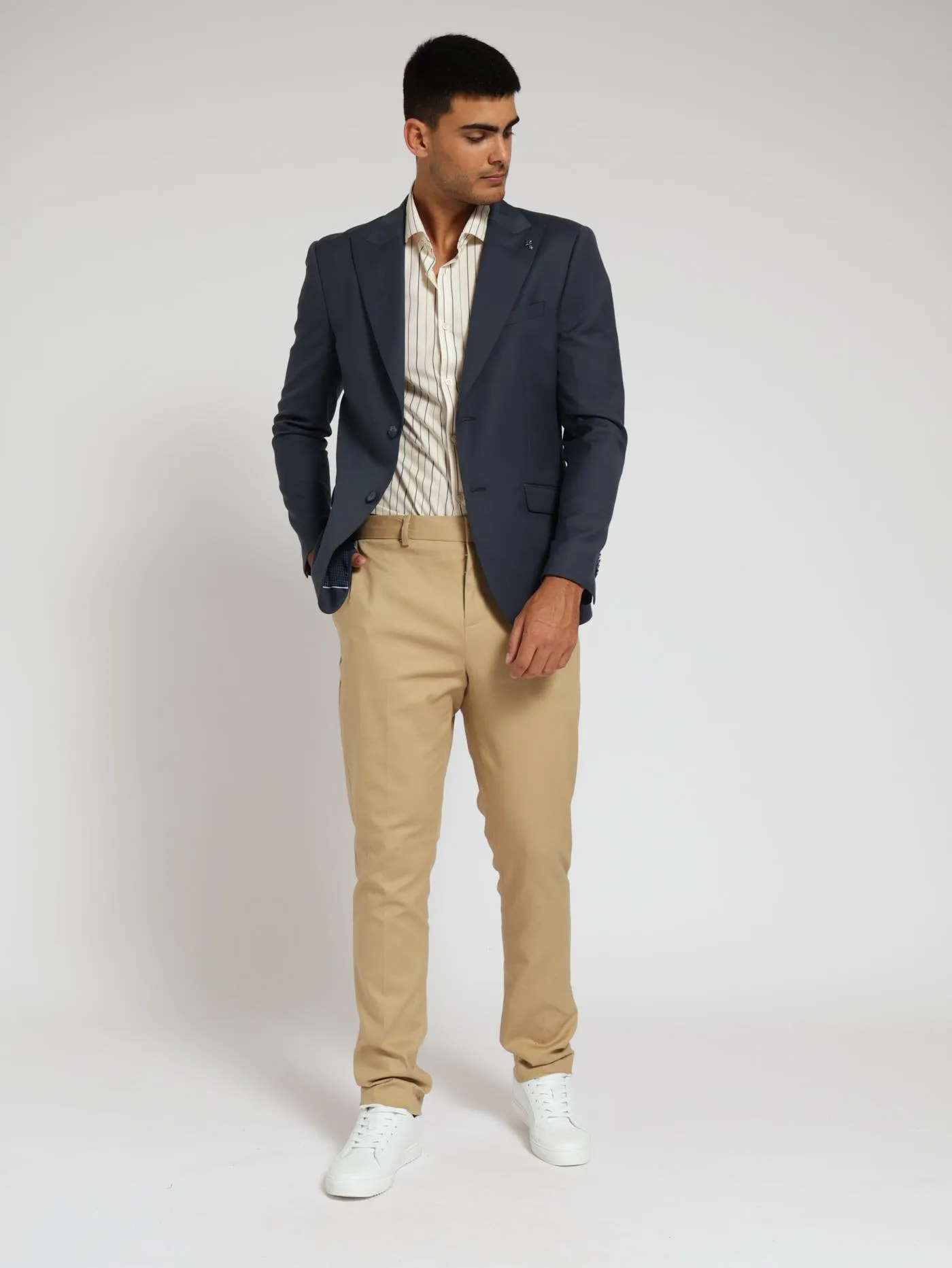 Slim Viscose Blend Suit Jacket - Navy