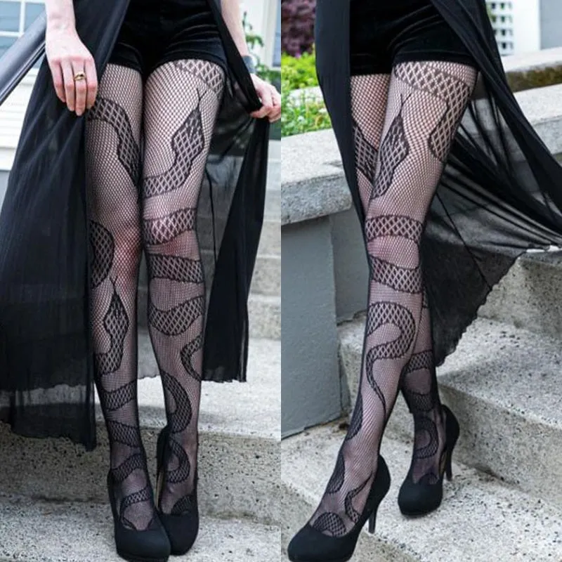 Snake Fishnet Tights