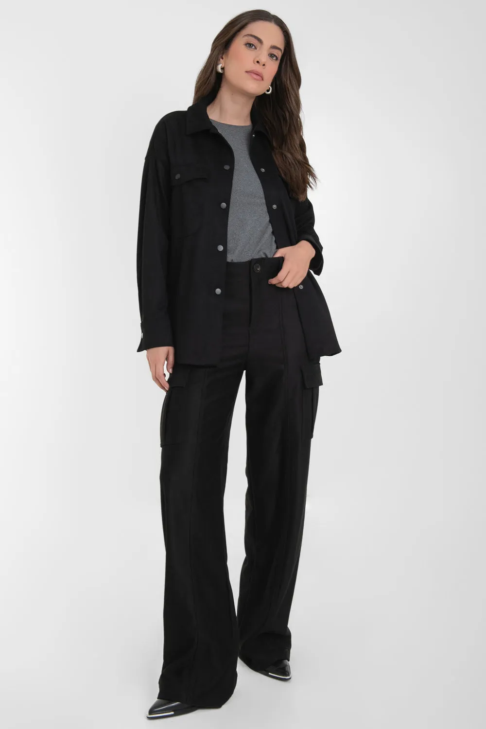 Sobrecamisa de gamuza fit oversized con bolsillos