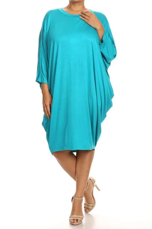 Solid 3/4 Sleeve Short Midi Dress