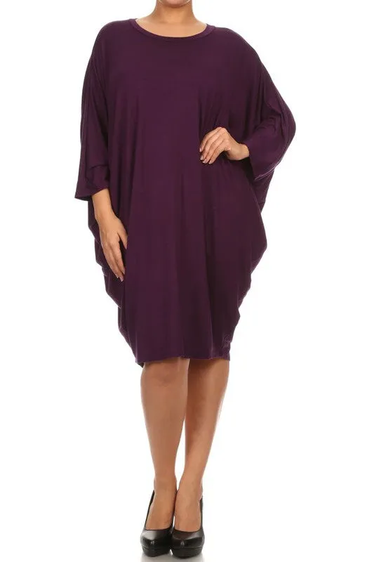 Solid 3/4 Sleeve Short Midi Dress