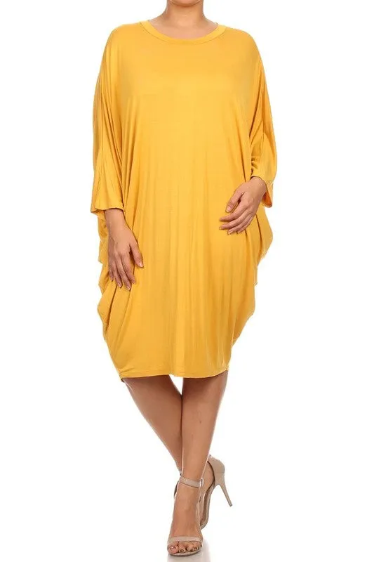 Solid 3/4 Sleeve Short Midi Dress