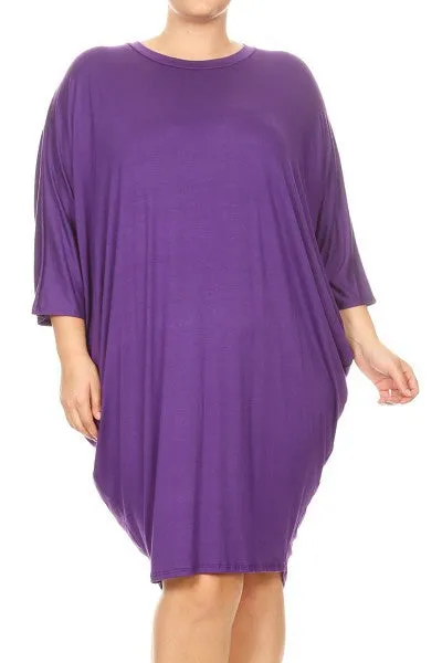 Solid 3/4 Sleeve Short Midi Dress