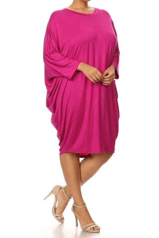 Solid 3/4 Sleeve Short Midi Dress