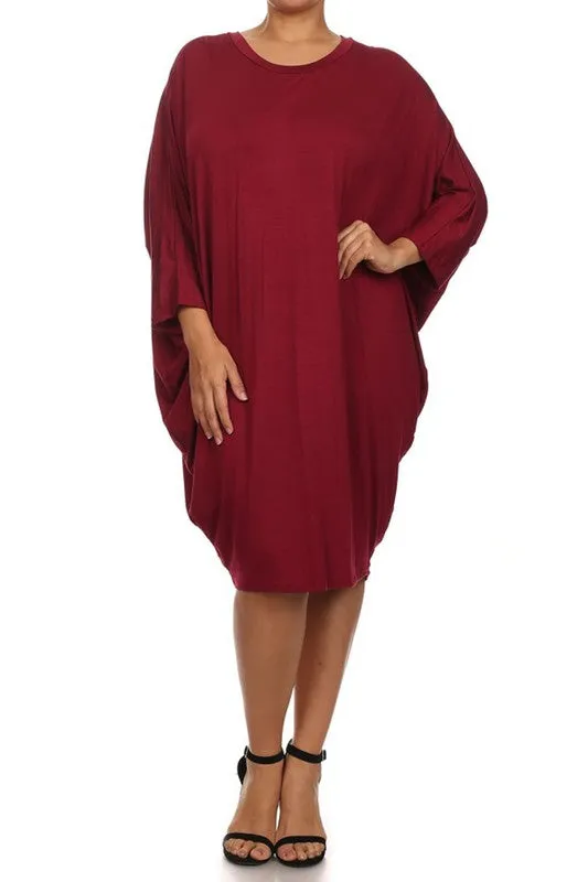 Solid 3/4 Sleeve Short Midi Dress