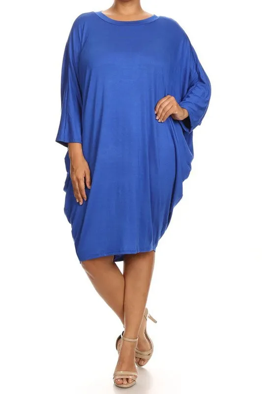 Solid 3/4 Sleeve Short Midi Dress