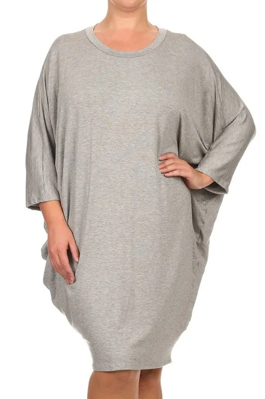 Solid 3/4 Sleeve Short Midi Dress