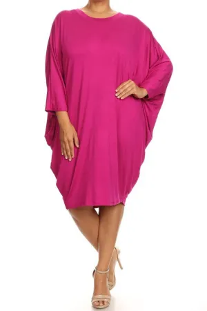 Solid 3/4 Sleeve Short Midi Dress