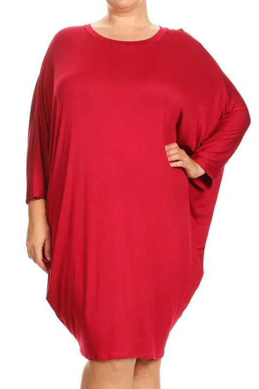 Solid 3/4 Sleeve Short Midi Dress