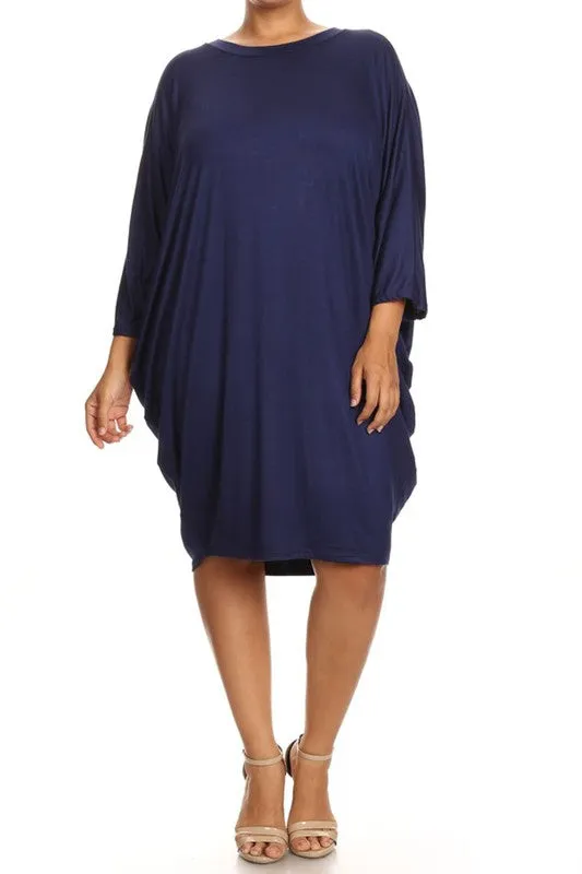Solid 3/4 Sleeve Short Midi Dress