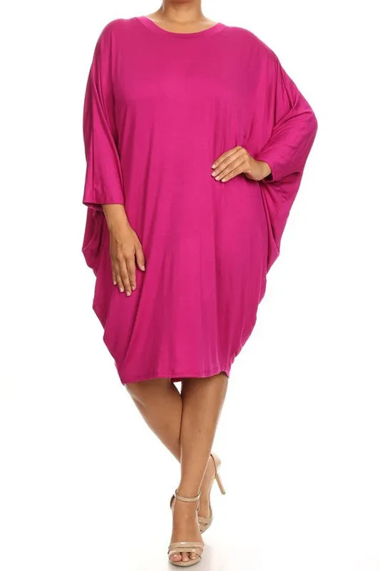 Solid 3/4 Sleeve Short Midi Dress