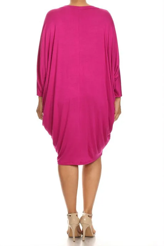 Solid 3/4 Sleeve Short Midi Dress