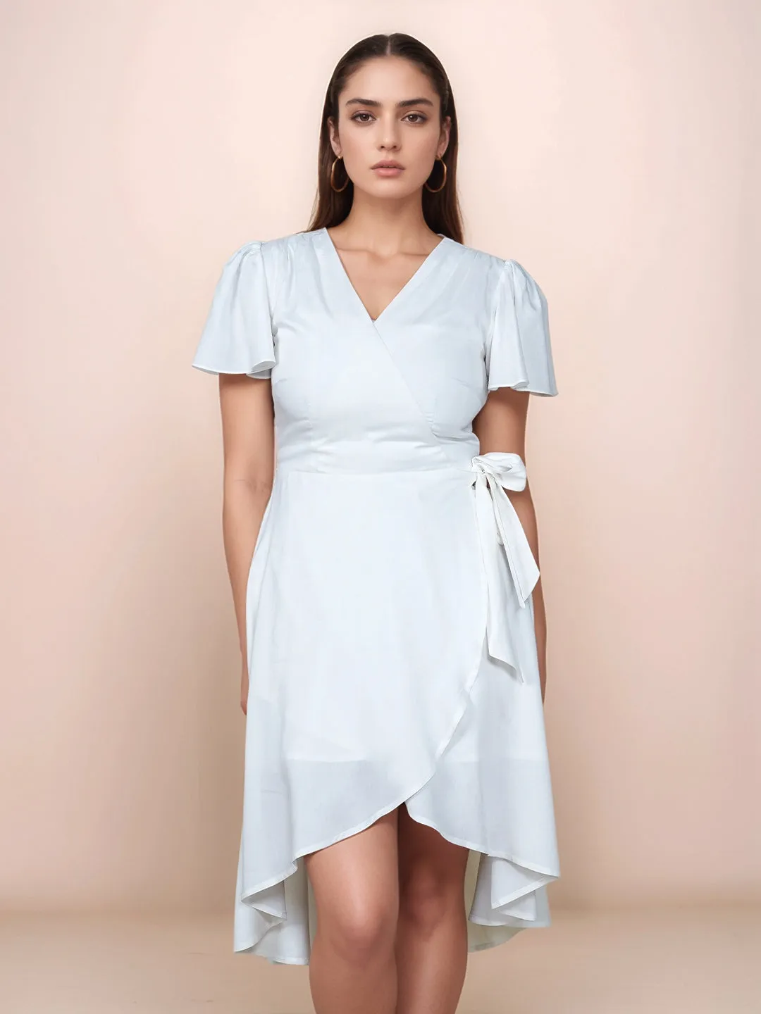 Solid V-Neck Midi Dress