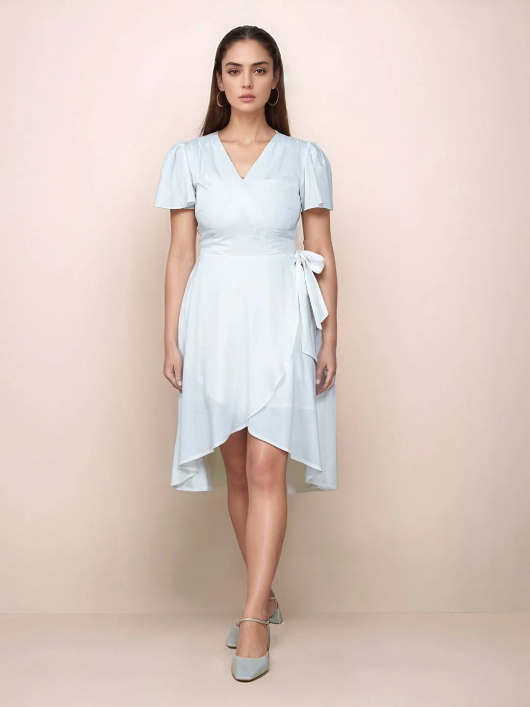 Solid V-Neck Midi Dress