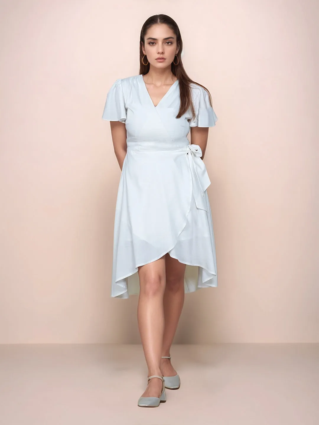 Solid V-Neck Midi Dress