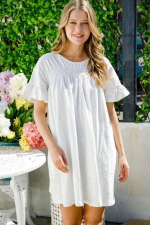 SOLID V NECK SCOCKED SHORT SLEEVE TEE DRESS
