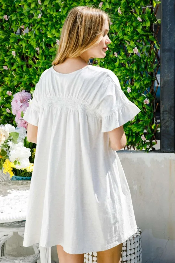 SOLID V NECK SCOCKED SHORT SLEEVE TEE DRESS