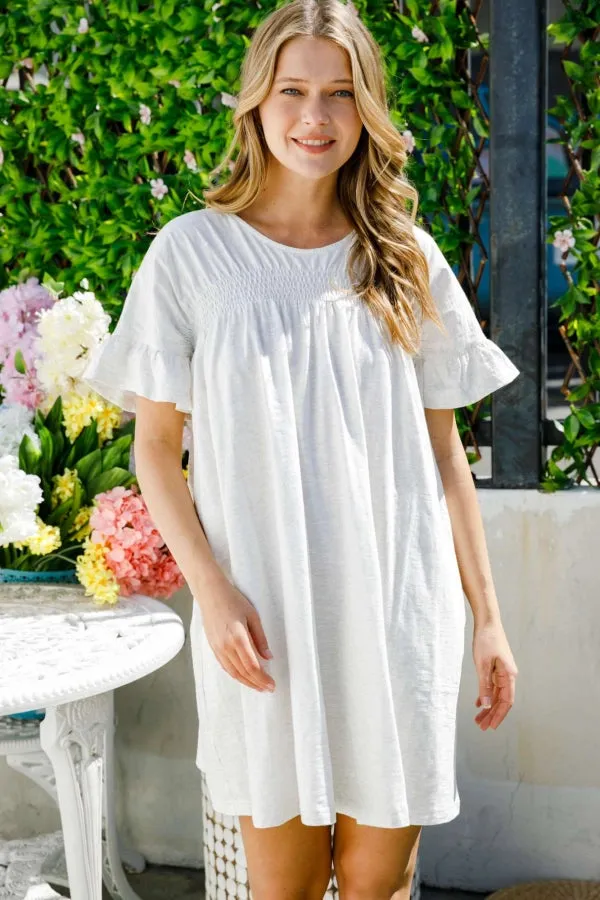 SOLID V NECK SCOCKED SHORT SLEEVE TEE DRESS