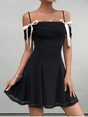 Spaghetti Strap Bowknot Mesh Backless Dress
