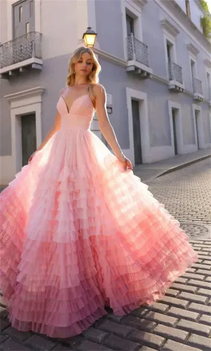Spaghetti Strap Multilay Gradient Vestidos De Noche Elegant Sleeveless Sexy Side High Split Prom Dresses