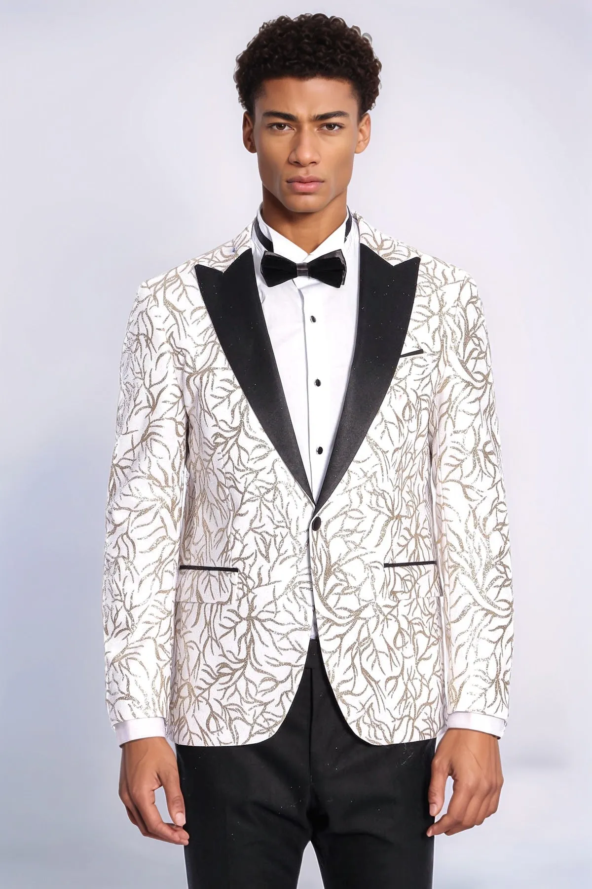 Sparkling Ivy Patterned Slim Fit White Men Prom Blazer - Wessi