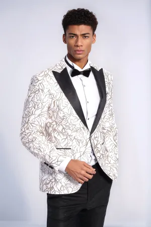 Sparkling Ivy Patterned Slim Fit White Men Prom Blazer - Wessi