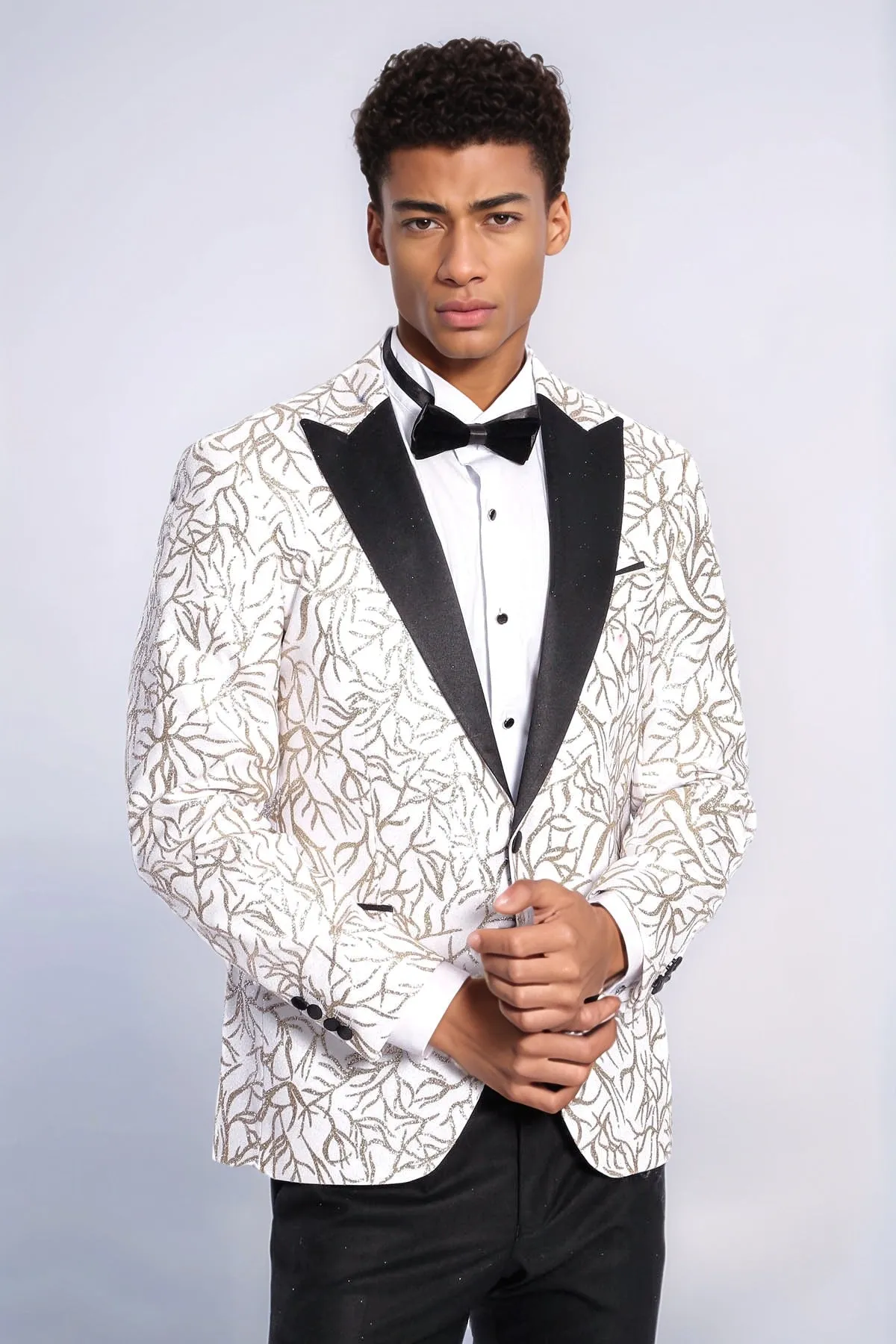 Sparkling Ivy Patterned Slim Fit White Men Prom Blazer - Wessi