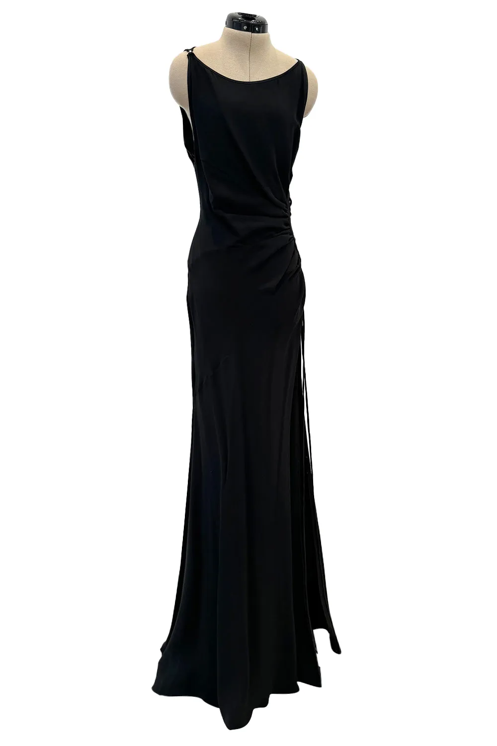 Spring 2004 Valentino Black Silk Bias Cut Dress w Open Side Lace Up Cut Out