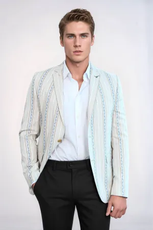 Stripped Beige Slim Fit Blazer - Wessi