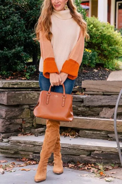 Stunncal Pumpkin Oversized Color Block Sweater