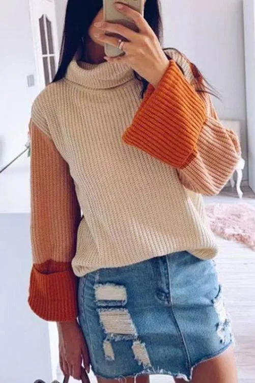 Stunncal Pumpkin Oversized Color Block Sweater