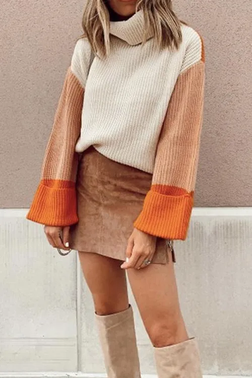 Stunncal Pumpkin Oversized Color Block Sweater