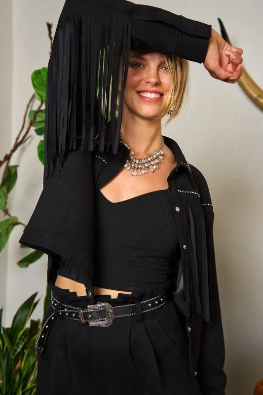 Suede studded fringe jacket S-3XL