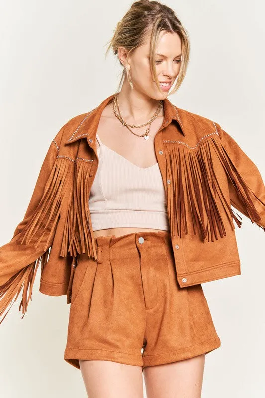 Suede studded fringe jacket S-3XL