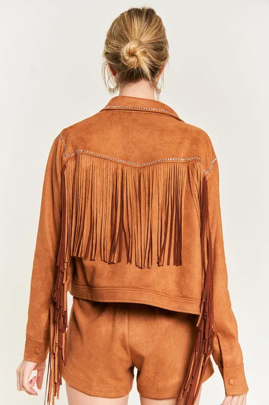 Suede studded fringe jacket S-3XL