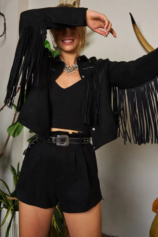 Suede studded fringe jacket S-3XL